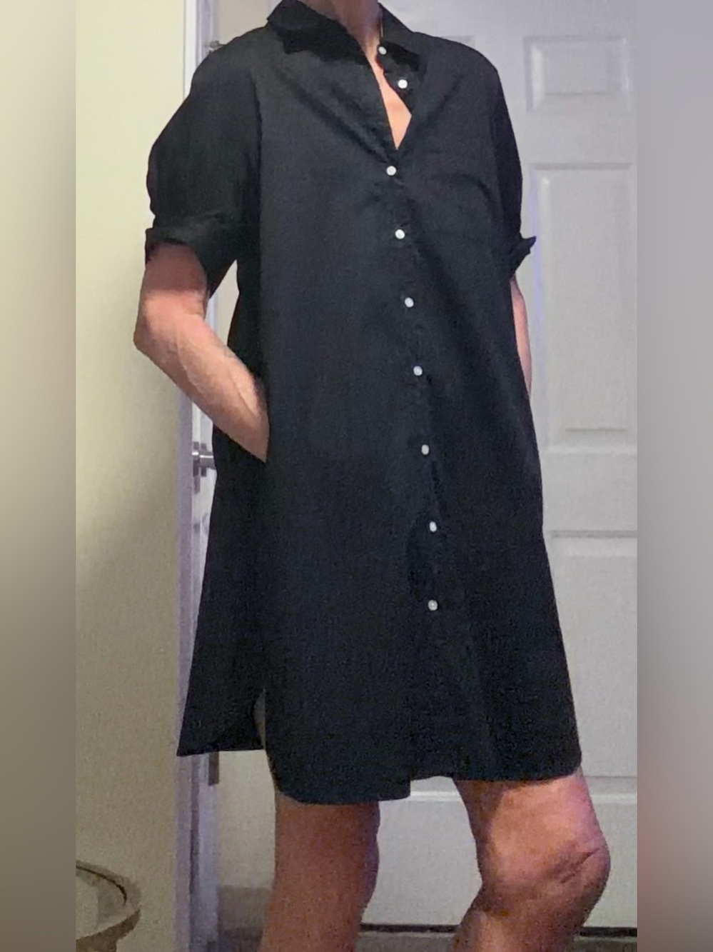 Old Navy Short-Sleeve Button-Front Shirt Dress Black Size Medium